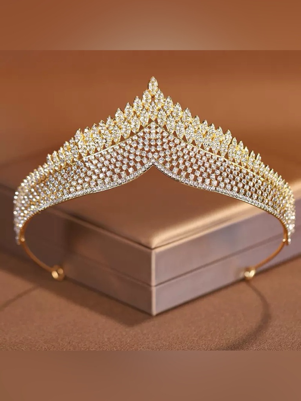 Gold Crystal Tiara Headband - Elegant Bridal Hair Accessory